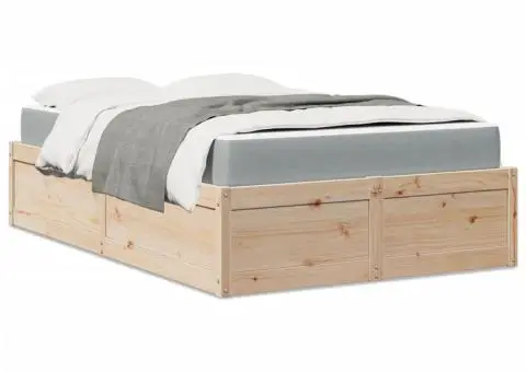 Pat cu saltea, 120x200 cm, lemn masiv pin - 1/5