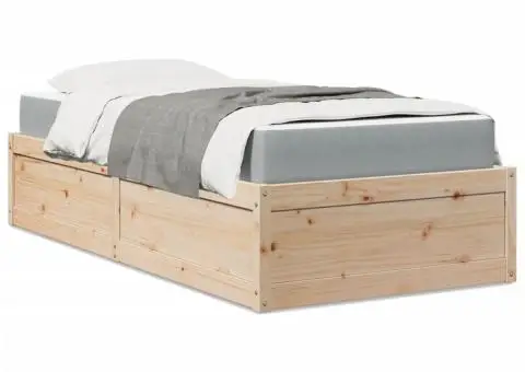 Pat cu saltea, 100x200 cm, lemn masiv pin - 1/5