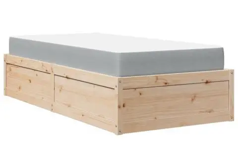 Pat cu saltea, 100x200 cm, lemn masiv pin - 2/5