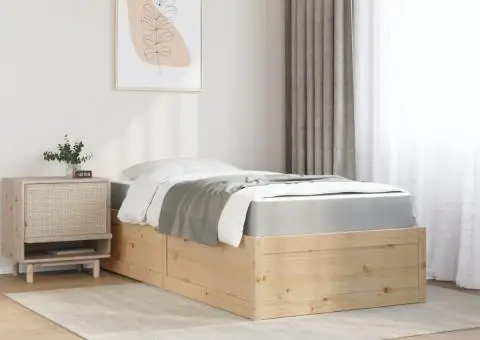 Pat cu saltea, 100x200 cm, lemn masiv pin - 3/5