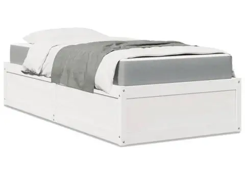 Pat cu saltea, alb, 90x190 cm, lemn masiv pin - 1/5