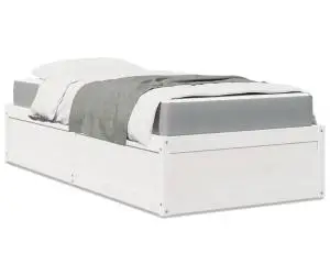 vidaXL Pat cu saltea, alb, 90x190 cm, lemn masiv pin