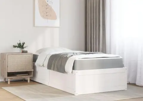 Pat cu saltea, alb, 90x190 cm, lemn masiv pin - 3/5