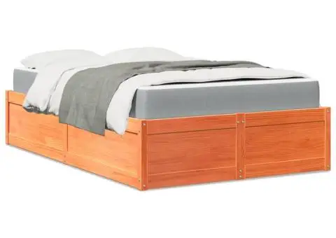 Pat cu saltea, maro ceruit, 120x190 cm, lemn masiv pin - 1/5