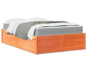 vidaXL Pat cu saltea, maro ceruit, 120x190 cm, lemn masiv pin