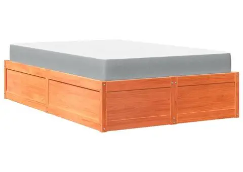 Pat cu saltea, maro ceruit, 120x190 cm, lemn masiv pin - 2/5