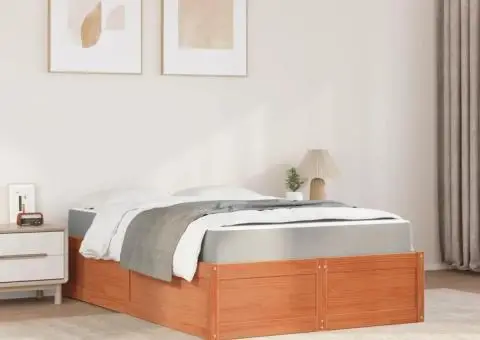 Pat cu saltea, maro ceruit, 120x190 cm, lemn masiv pin - 3/5