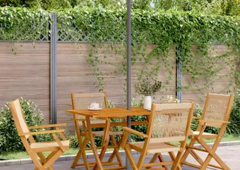 Set mobilier de grădină 5 piese polipropilenă bej/lemn masiv - 1/5