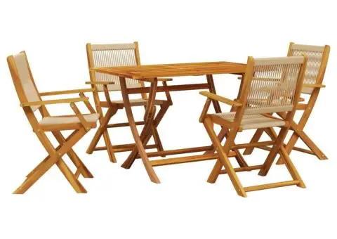 Set mobilier de grădină 5 piese polipropilenă bej/lemn masiv - 2/5