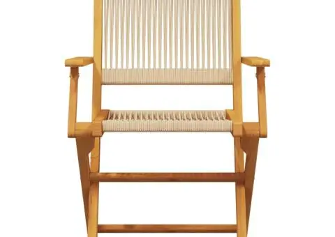 Set mobilier de grădină 5 piese polipropilenă bej/lemn masiv - 4/5