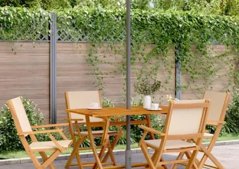 Set mobilier de grădină 5 piese textil bej/lemn masiv - 1/5