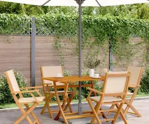 vidaXL Set mobilier de grădină 5 piese textil bej/lemn masiv