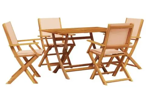 Set mobilier de grădină 5 piese textil bej/lemn masiv - 2/5