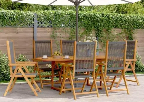 Set mobilier de grădină 7 piese polipropilenă gri/lemn masiv - 1/5