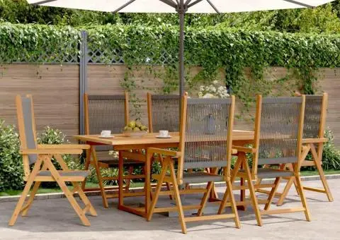 Set mobilier de grădină 7 piese polipropilenă gri/lemn masiv - 1/5