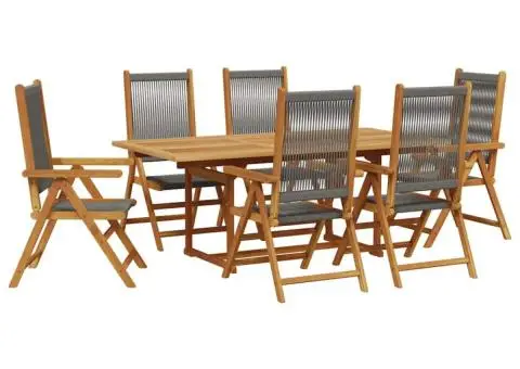 Set mobilier de grădină 7 piese polipropilenă gri/lemn masiv - 2/5