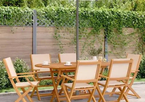 Set mobilier de grădină 7 piese textil bej/lemn masiv - 1/5