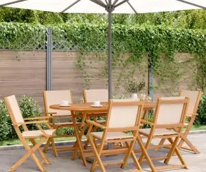 vidaXL Set mobilier de grădină 7 piese textil bej/lemn masiv