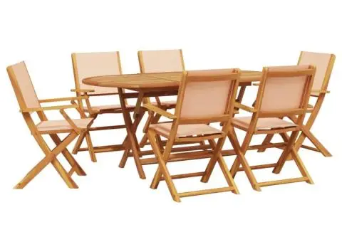 Set mobilier de grădină 7 piese textil bej/lemn masiv - 2/5