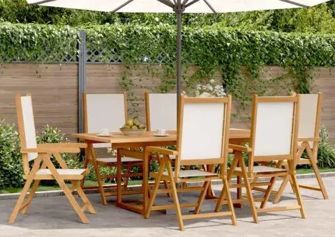 Set mobilier de grădină 7 piese textil alb crem/lemn masiv - 1/5