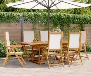 vidaXL Set mobilier de grădină 7 piese textil alb crem/lemn masiv