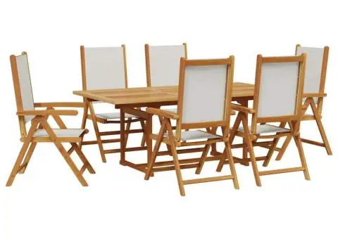 Set mobilier de grădină 7 piese textil alb crem/lemn masiv - 2/5