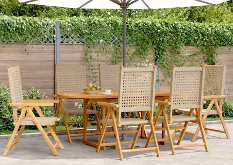 Set mobilier de grădină, 7 piese, bej, poliratan și lemn masiv - 1/5