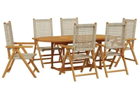 Set mobilier de grădină, 7 piese, bej, poliratan și lemn masiv - 2/5