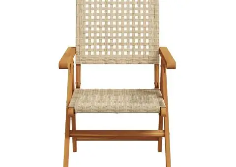 Set mobilier de grădină, 7 piese, bej, poliratan și lemn masiv - 4/5