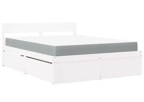 Pat cu sertare și saltea, alb, 160x200 cm, lemn masiv pin - 2/5