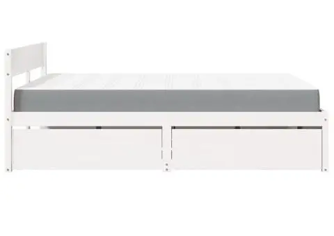 Pat cu sertare și saltea, alb, 160x200 cm, lemn masiv pin - 5/5