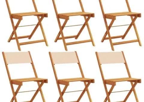 Scaune de grădină pliabile, 6 buc., textil bej și lemn masiv - 2/5