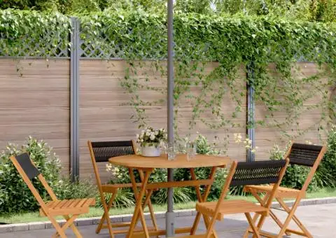 Set mobilier de grădină 5 piese polipropilenă neagră/lemn masiv - 1/5