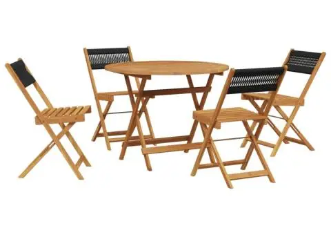 Set mobilier de grădină 5 piese polipropilenă neagră/lemn masiv - 2/5