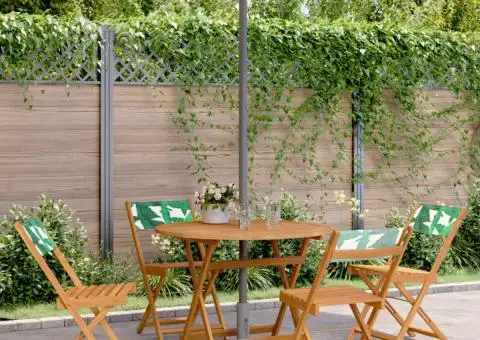 Set mobilier de grădină 5 piese textil model frunze/lemn masiv - 1/5