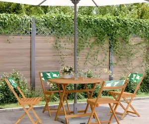 vidaXL Set mobilier de grădină 5 piese textil model frunze/lemn masiv