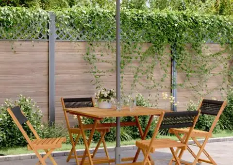 Set mobilier de grădină 5 piese polipropilenă neagră/lemn masiv - 1/5