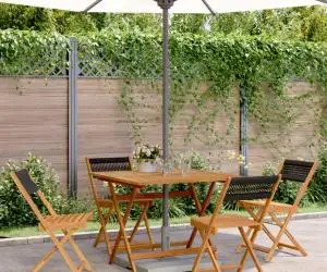 vidaXL Set mobilier de grădină 5 piese polipropilenă neagră/lemn masiv
