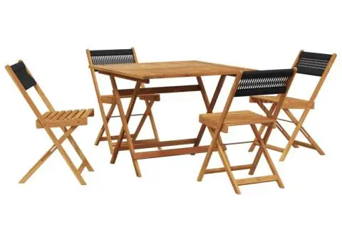 Set mobilier de grădină 5 piese polipropilenă neagră/lemn masiv - 2/5