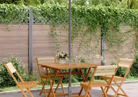 Set mobilier de grădină 5 piese polipropilenă bej/lemn masiv - 1/5