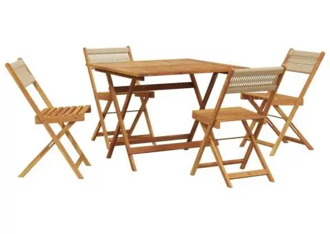 Set mobilier de grădină 5 piese polipropilenă bej/lemn masiv - 2/5