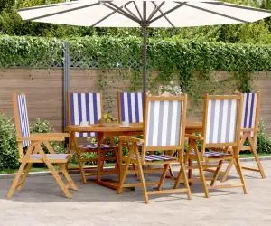 vidaXL Set mobilier de grădină 7 piese textil albastru alb/lemn masiv