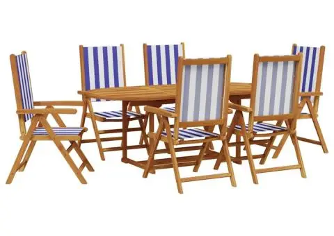 Set mobilier de grădină 7 piese textil albastru alb/lemn masiv - 2/5