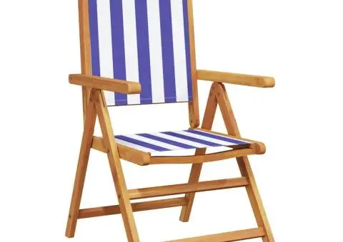 Set mobilier de grădină 7 piese textil albastru alb/lemn masiv - 3/5