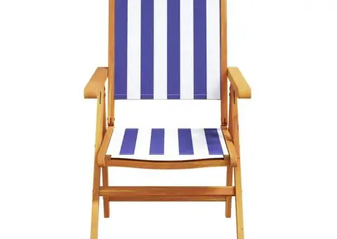 Set mobilier de grădină 7 piese textil albastru alb/lemn masiv - 4/5