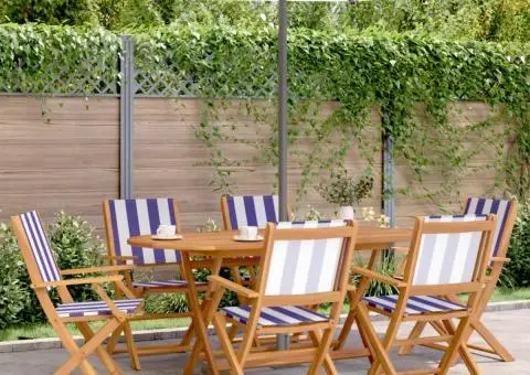 Set mobilier de grădină 7 piese textil albastru alb/lemn masiv - 1/5