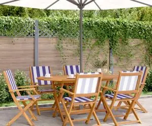 vidaXL Set mobilier de grădină 7 piese textil albastru alb/lemn masiv