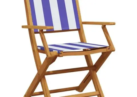 Set mobilier de grădină 7 piese textil albastru alb/lemn masiv - 3/5