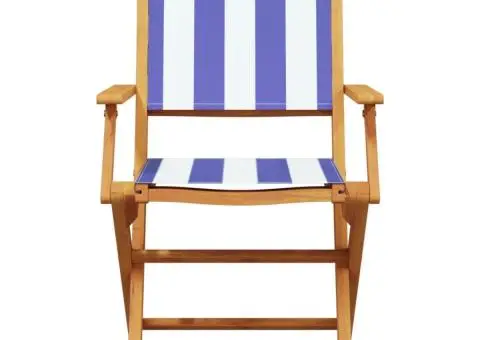 Set mobilier de grădină 7 piese textil albastru alb/lemn masiv - 4/5