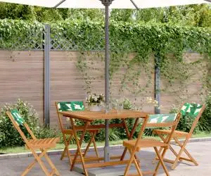 vidaXL Set mobilier de grădină 5 piese textil model frunze/lemn masiv